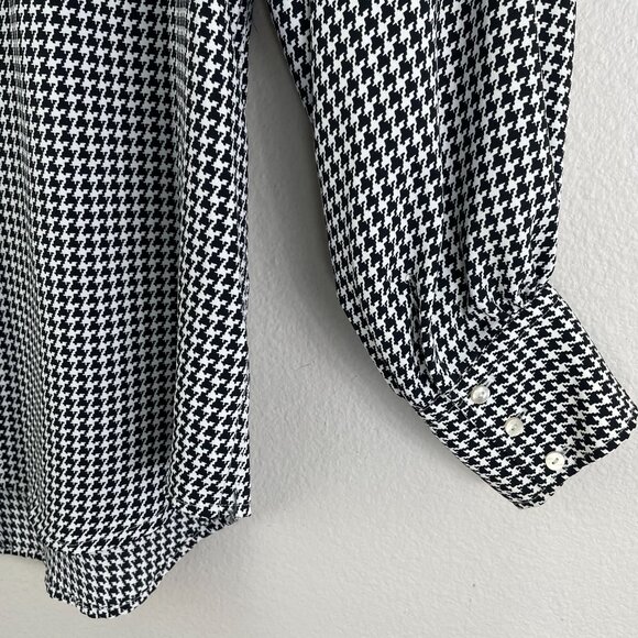 Chaps Womens Plus 1X Black White Houndstooth Button Up Shirt Long Sleeve Blouse - Picture 9 of 10